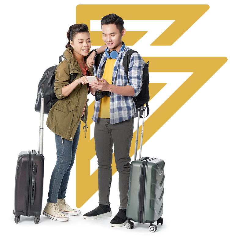 Casal viajando com malas